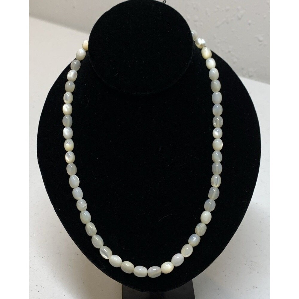 Vintage Natural Mother of Pearl Bead Strand Necklace Art Deco 20”